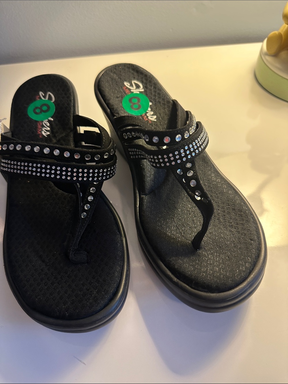 Skechers Black Jeweled Thong Sandals